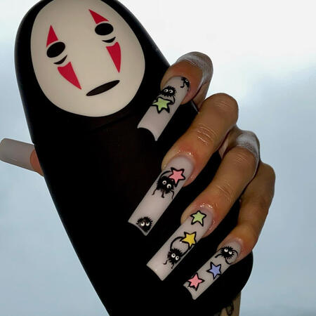 nails with design, stars, characters, studio ghibli