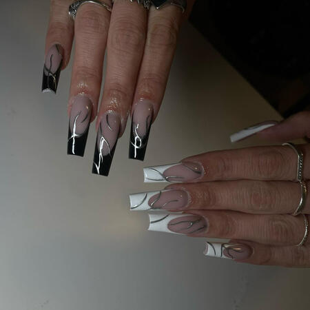black and white french with chrome lines